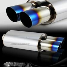 3 Dual Slant Blue Burnt Tip T-304 Stainless 3 Inlet Weld-on Muffler Exhaust