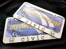 2x Civic Stainless Steel Laser Engraved License Plate Frame Car Metal Logo Honda