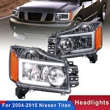 Pair Chrome Headlights W Led Bar Assembly For 2004-2015 Nissan Titan Front Lamp