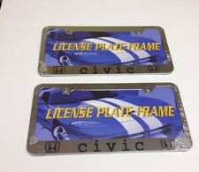 2x Engraved Honda Civic Stainless Steel Metal License Plate Frame Lpf-322 Ci2