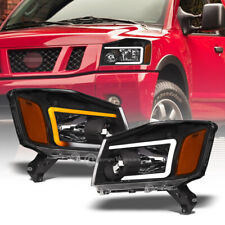 Switchback Sequential For 2004-2015 Nissan Titan Black Headlights Wled Tube Bar