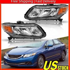 For 2012-2015 Honda Civic Black Housing Clear Headlights Headlamp Assembly Pair