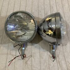 Vtg Antique Headlamp Bucket Lights Rat Rod Pod Allen Halogen 7 Round Chrome